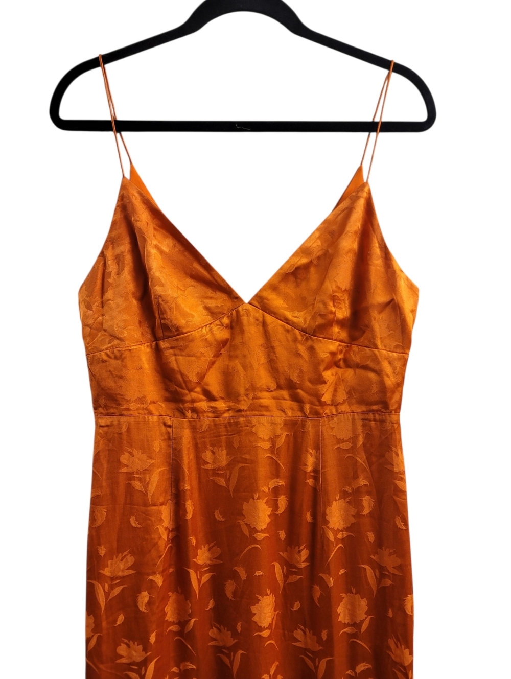 NWT Sau Lee Francesca Orange Satin Jacquard Slip Midi Dress with Side Slit - 8 - Picture 7 of 14